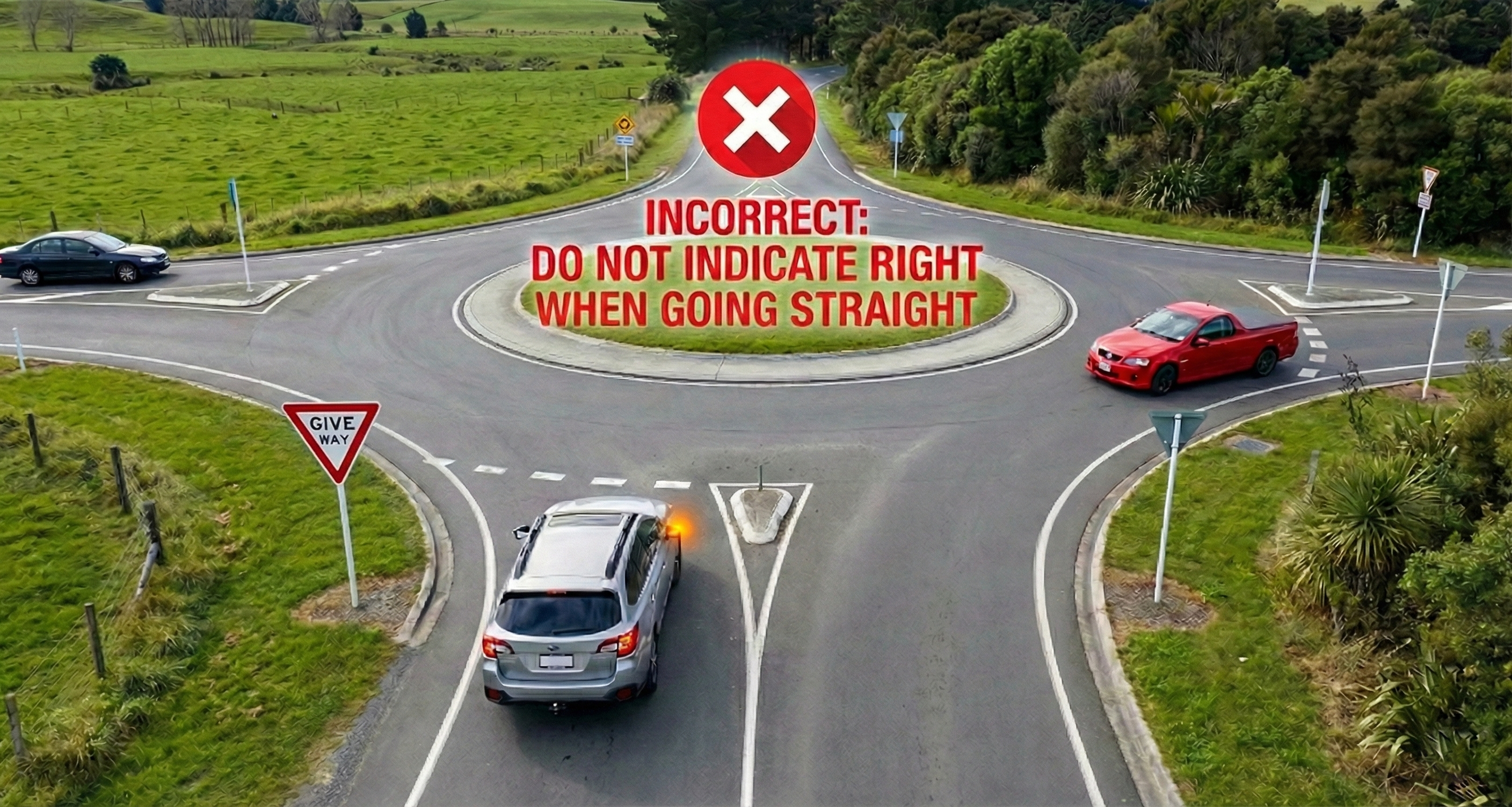 Car going straight at roundabout not indicating right